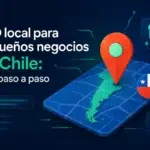 Ilustracion sobre SEO local en Chile, con icono de ubicacion y elementos de busqueda representando el posicionamiento de negocios en Google